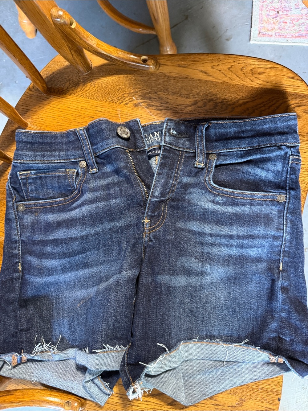 American Eagle Outfitters Womens Dark Blue Distressed Denim Shorts